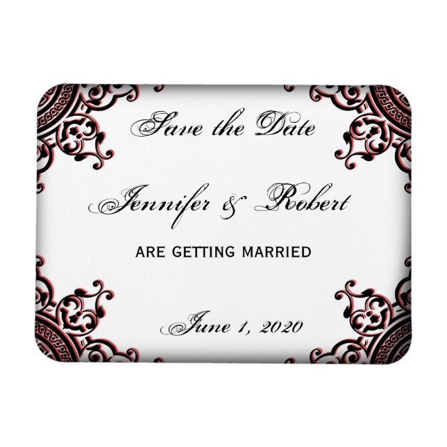 Schwarz-Rot-Gothic-Rollen Save the Date Magnet (Horizontal)