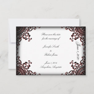 Schwarz-Rot-Gothic-Scroll-Hochzeit Sichern Sie das Save The Date