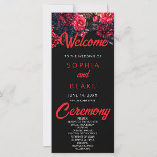 Schwarz-Rot-Gotik-Bläserei-Hochzeitsprogramm