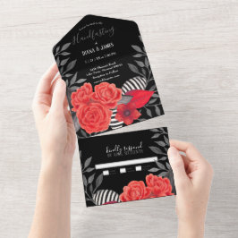 Schwarz-Rot-Gotik-Blumenhandschuh All In One Einladung