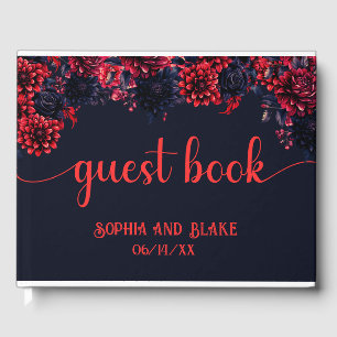 Schwarz-Rot-Gotik-Blütenblütenhochzeit Gästebuch