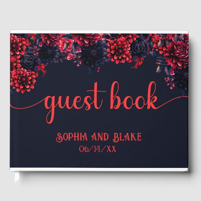 Schwarz-Rot-Gotik-Blütenblütenhochzeit Gästebuch (Vorderseite)