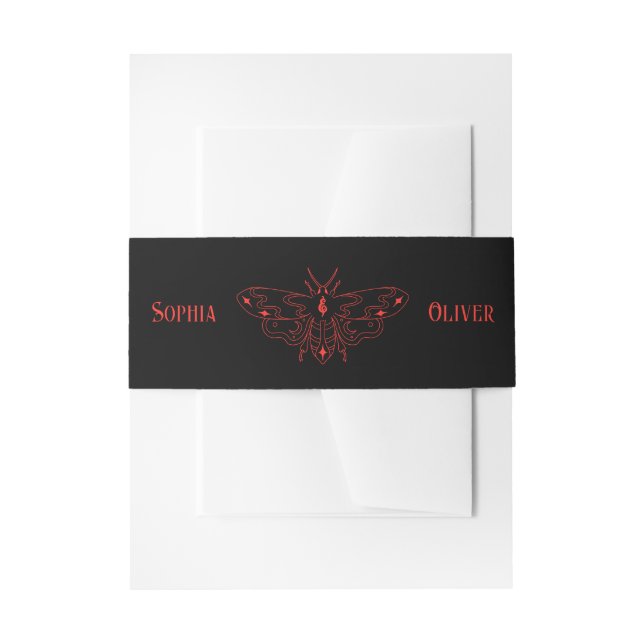 Schwarz-Rot-Gotik-Butterfly-Hochzeit Einladungsbanderole (Vorderseite Beispiel)