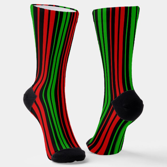 Schwarz Rot Grün Streifen Muster   Socken (Gewinkelt)