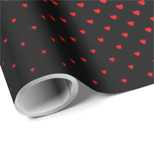 Schwarz-Rot-Halbton-Herz-Muster Geschenkpapier (Rolleneckpunkt)