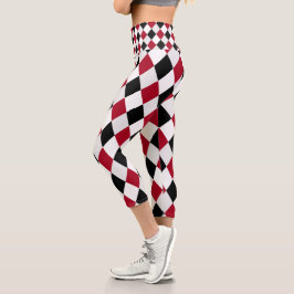 Schwarz-Rot-Harlequin-Muster Capri Leggings