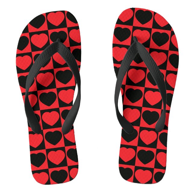 Schwarz-Rot-Herz-Flops Flip Flops (Fußbett)