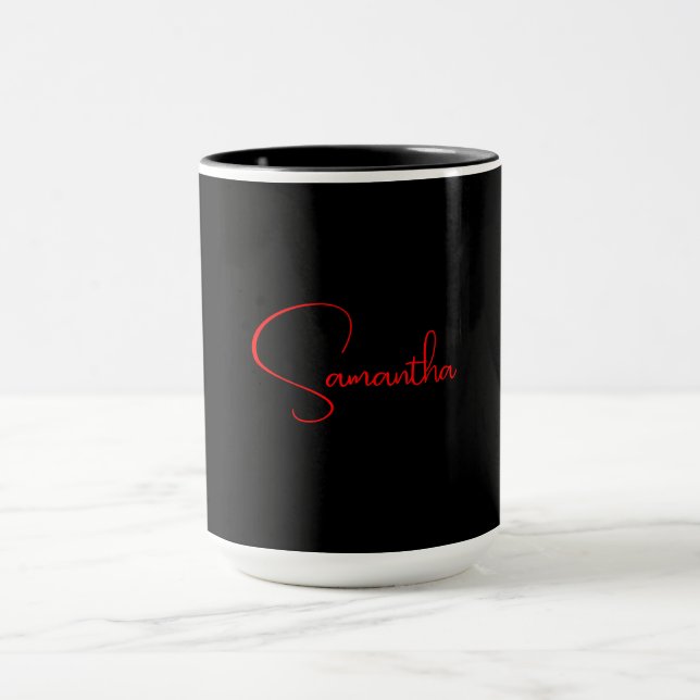 Schwarz Rot Ihr Name Minimalistisch Moderne Kallig Tasse (Zentrum)