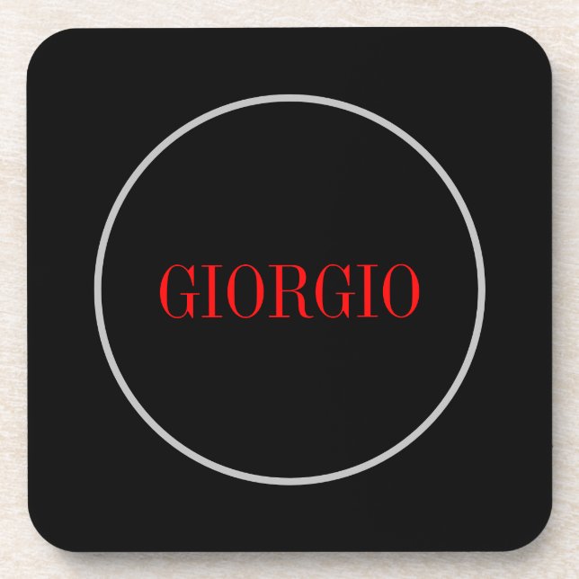 Schwarz Rot Ihr Name Minimalistisch Personal Moder Getränkeuntersetzer (Vorderseite)