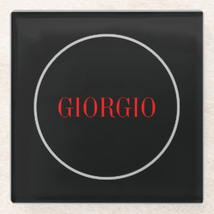 Schwarz Rot Ihr Name Minimalistisch Personal Moder Glasuntersetzer