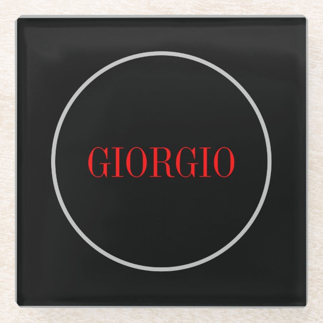 Schwarz Rot Ihr Name Minimalistisch Personal Moder Glasuntersetzer (Vorderseite)