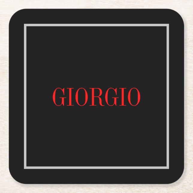 Schwarz Rot Ihr Name Minimalistisch Personal Moder Rechteckiger Pappuntersetzer (Vorderseite)
