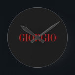 Schwarz Rot Ihr Name Minimalistisch Personal Moder Runde Wanduhr<br><div class="desc">Modernes Berufliches, einfaches Design.</div>