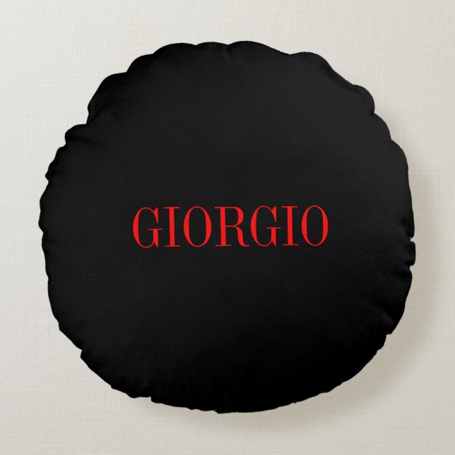 Schwarz Rot Ihr Name Minimalistisch Personal Moder Rundes Kissen (Vorderseite)