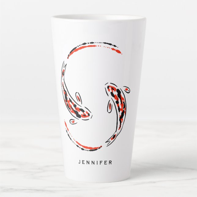 Schwarz & Rot Japanisch Koi Fisch Künstlerisch Milchtasse (Vorderseite)