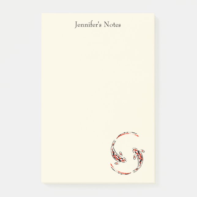 Schwarz & Rot Japanisch Koi Fisch Künstlerisch Post-it Klebezettel (Vorderseite)