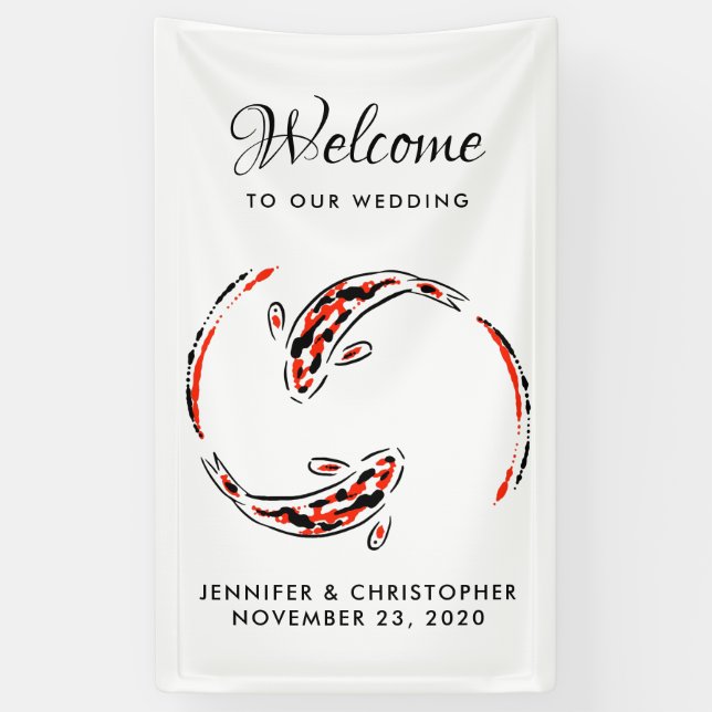 Schwarz-Rot-Japanisch-Koi-Hochzeit Banner (Vertikal)