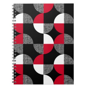 Schwarz, rot, kariertes geometrisches Muster. Notizblock