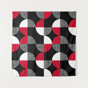 Schwarz, rot, kariertes geometrisches Muster. Wandteppich