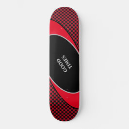 Schwarz-rot-kariertes Muster und gewellte Linien Skateboard