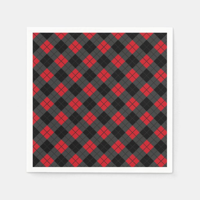 Schwarz-Rot-Karo-Muster Napkins Serviette (Vorderseite)
