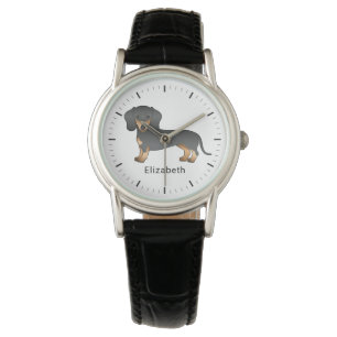 Schwarz-Rot-Kurzhaar-Dachshund Süßer Hund & Name Armbanduhr
