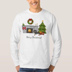 Schwarz-Rot-Kurzhaar-Dackel-Weihnachtszimmer T-Shirt