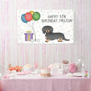Schwarz-Rot-Langhaar-Dachshund Alles Gute zum Gebu Banner