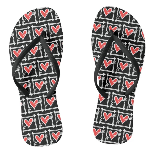 Schwarz/Rot Liebe Flip Flops (Fußbett)