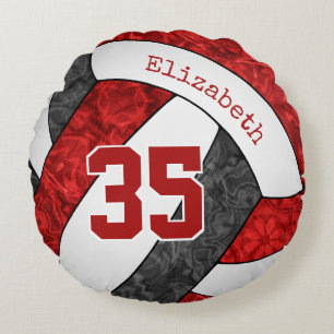 Schwarz-Rot-Mädchen-Volleyball-Mannschaftsfarbe Rundes Kissen