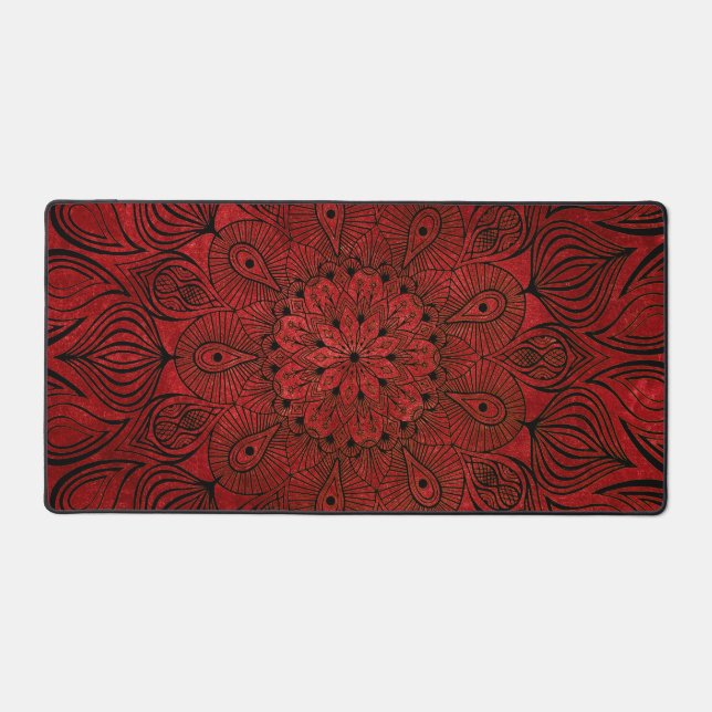 Schwarz-Rot-Mandala-Blume Zen Cooler neutraler Got Schreibtischunterlage (Vorderseite)