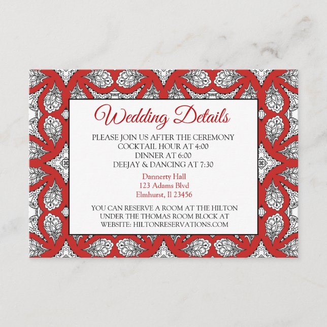 Schwarz-Rot-Mandala-Hochzeitskarte Begleitkarte (Vorderseite)