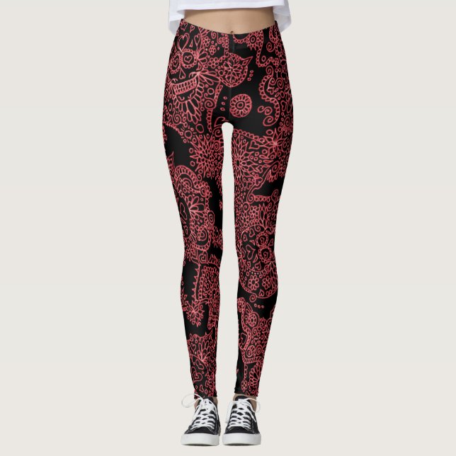 Schwarz-Rot-Mäntel Leggings (Vorderseite)