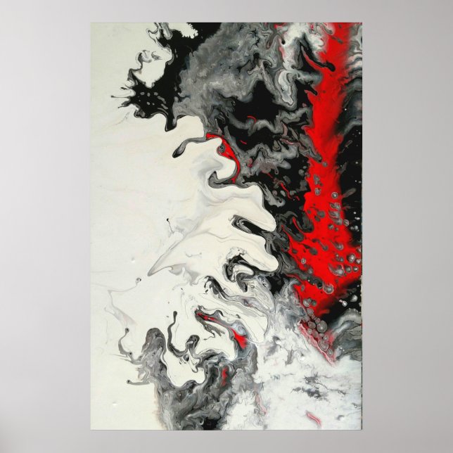 Schwarz-Rot-Moderne Abstrakte Fluid Art Poster (Vorne)