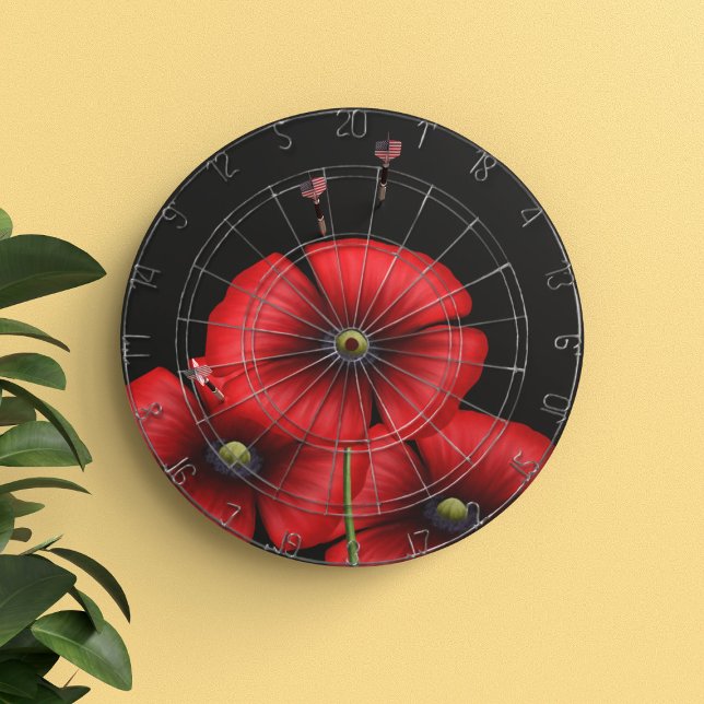 Schwarz-Rot-Mohn-Blume Dartboard mit Dartboard Dartscheibe (Pop a dart or three into this red and black poppy dartboard)