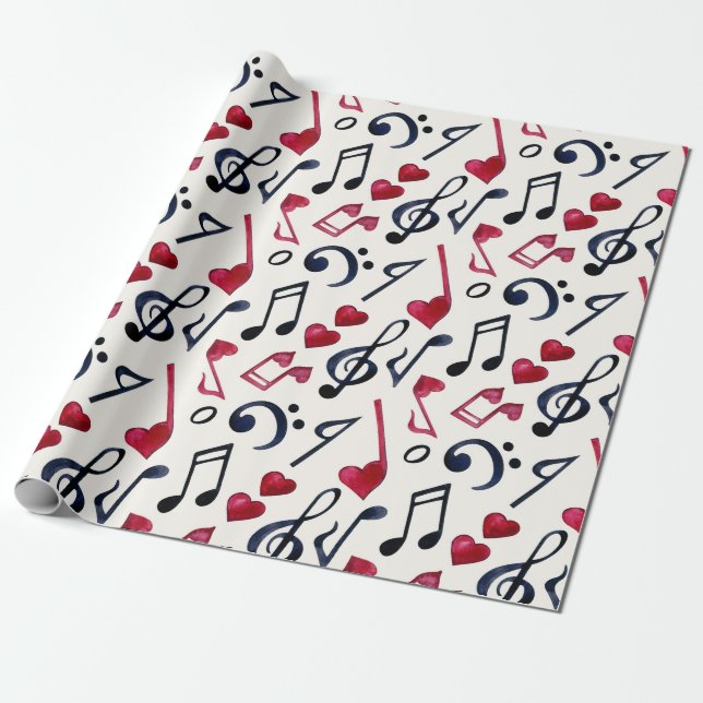Schwarz-Rot-Musikszene auf Weiß Geschenkpapier (Ungerollt)