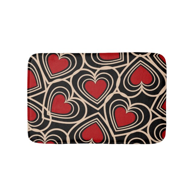 Schwarz/Rot Niedlich Einfaches Herzmuster Badematte (Vorderseite)