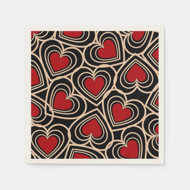 Schwarz/Rot Niedlich Einfaches Herzmuster Serviette (Vorderseite)