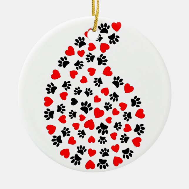 Schwarz-Rot-Paws und Hörmuster Paisley-Muster Keramik Ornament (Vorne)