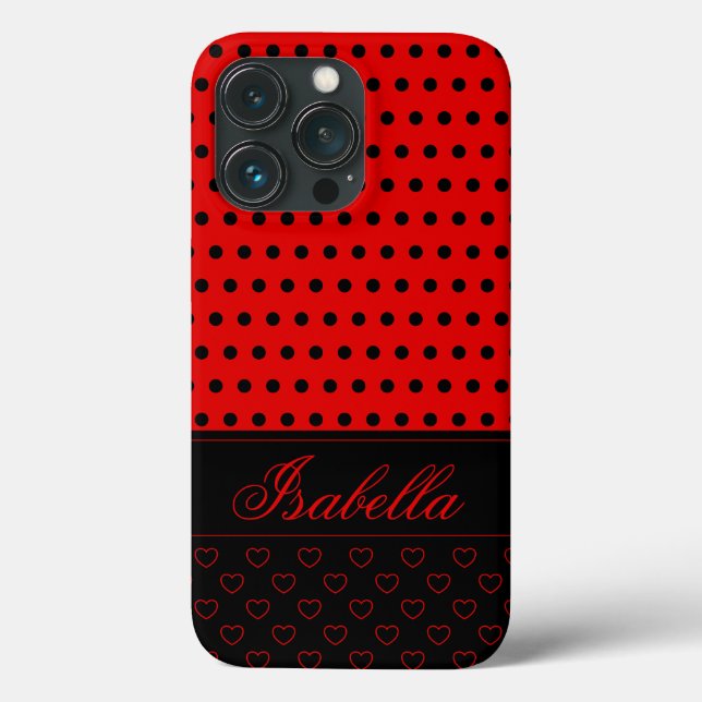 Schwarz-Rot-Polka-Dot-Muster, Individuelle Name  Case-Mate iPhone Hülle (Rückseite)