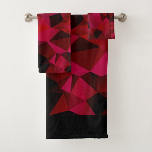Schwarz, rot, polygonal badhandtuch set (Insitu)