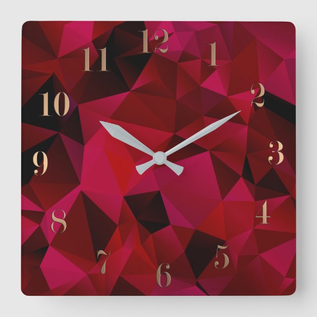 Schwarz, rot, polygonal quadratische wanduhr (Vorderseite)