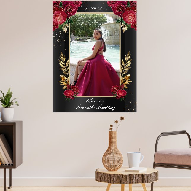 Schwarz-Rot-Quinceñera Einstiegsschmiedeboard Poster (Wohnzimmer 3)