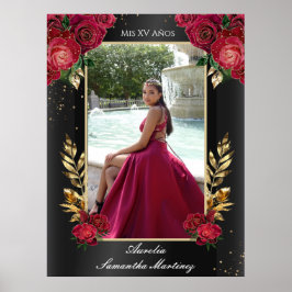 Schwarz-Rot-Quinceñera Einstiegsschmiedeboard Poster