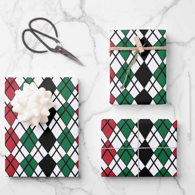 Schwarz-Rot-Raute-Muster Geschenkpapier Set (Vorderseite)