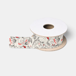 Schwarz-Rot-Retro-Blume Weißer Hintergrund Satinband