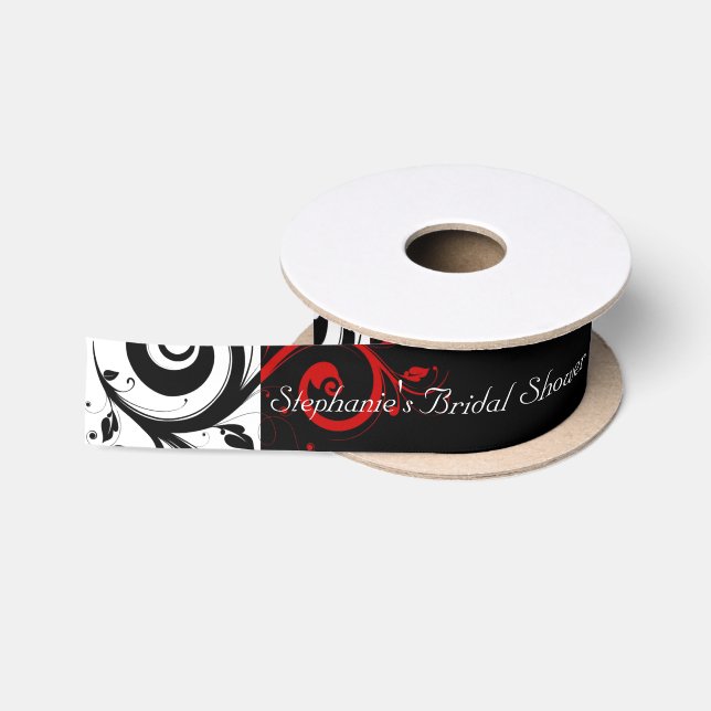 Schwarz-Rot-Reverse-Swirl-Brautparty Satinband (Spule)