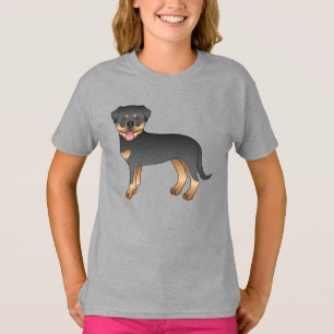 Schwarz-Rot-Rottweiler Süßer Cartoon-Hund T-Shirt