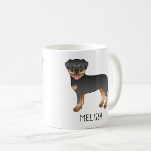 Schwarz-Rot-Rottweiler Süßer Cartoon-Hund und Name Kaffeetasse