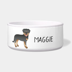 Schwarz-Rot-Rottweiler Süßer Cartoon-Hund und Name Napf